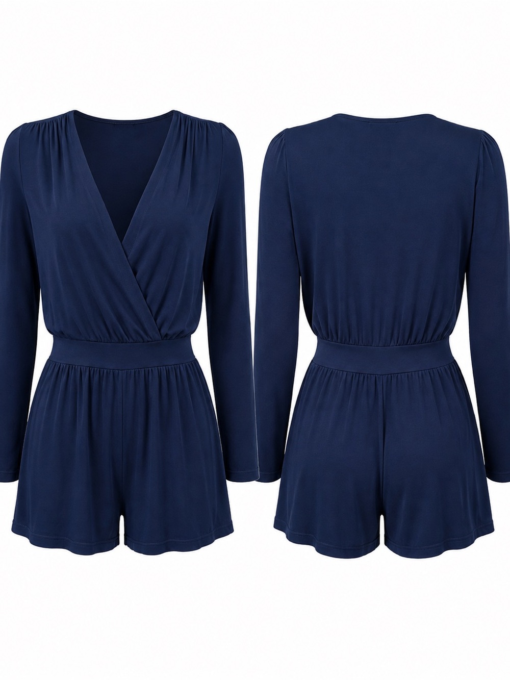 Young Fabulous & Broke Romper Small Navy Blue Long Sleeve Wrap V Neck Modal YFB